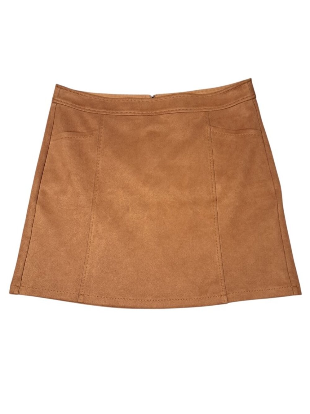 Ann Taylor Loft Faux Suede Mini Skirt Sz 14 Tan Brown Lined Short Festival Boho